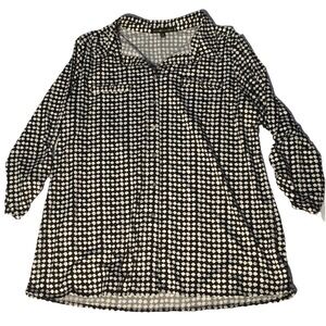 Always Indigo Women's Black & White Flowy Stretch Blouse Tab Sleeves  2X Classic